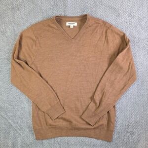 Goodthreads Merino Wool Sweater Mens Medium‎ Brown V-Neck 100% Wool Knit